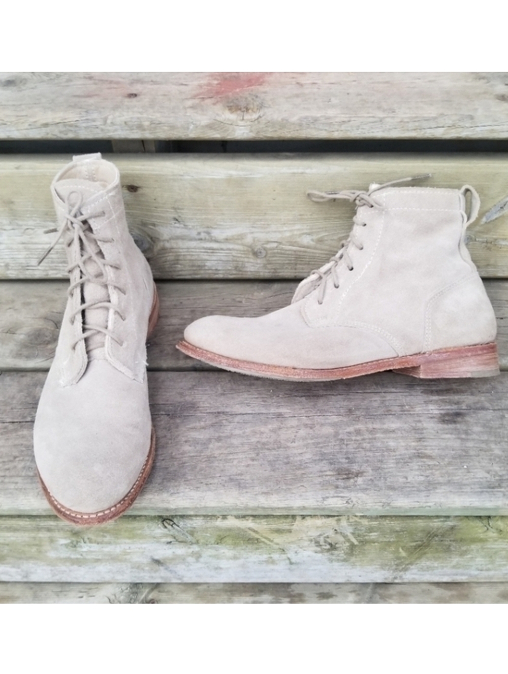 Vintage Shoe Company Lilly Tan Suede Leather Lace-up Combat Hiking Boots 10